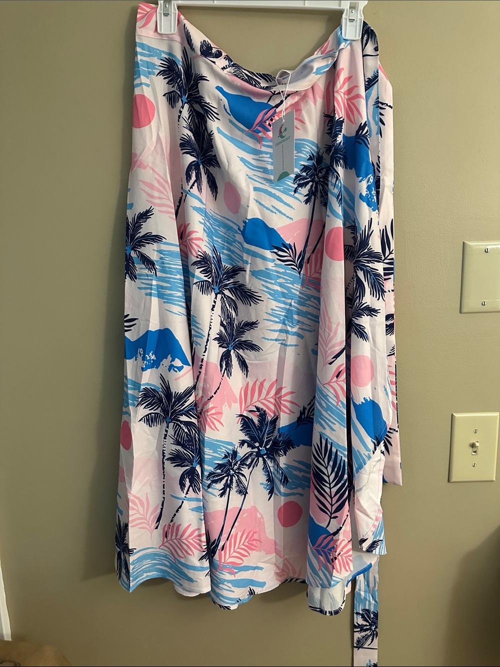 Tropical Palm Print Wrap Skirt - Pink, Blue & Navy Accents